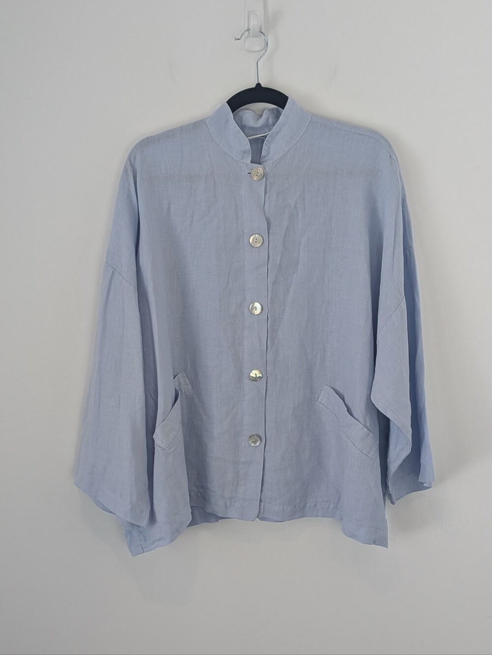 Bryn Walker 100% Linen Mandarin Collar Top Size XS Lagenlook Minimalist